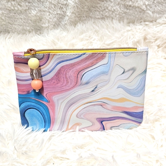 Ipsy Glam Bag March 2024 Marble Print Colorful Beaded Cosmetics Bag - Picture 1 of 2